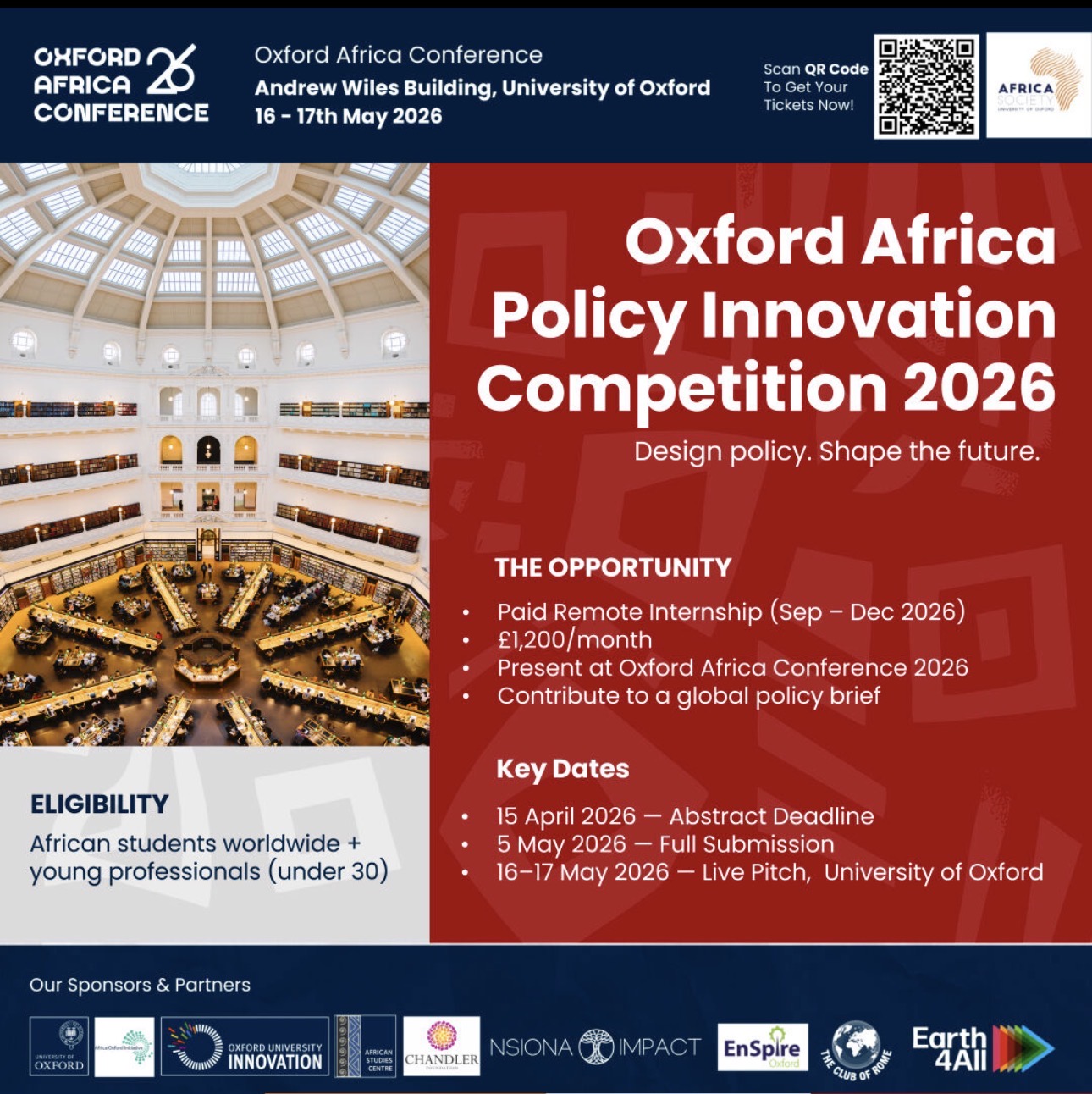 مسابقة مخطط الابتكار في السياسات لأفريقيا – أكسفورد 2026 (Oxford Africa Policy Innovation Blueprint Competition 2026)