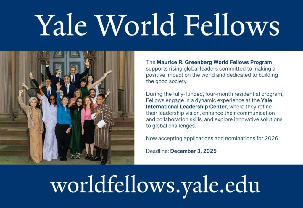 Fully-funded 2026 World Fellows Program by Yale University